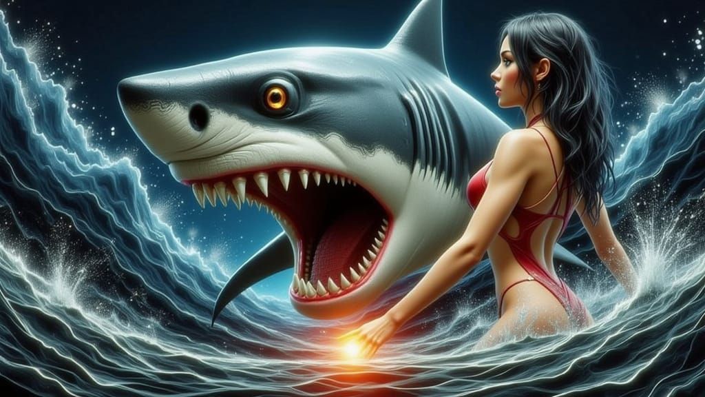 Unafraid Woman Confronts Great White Shark in Dynamic Style