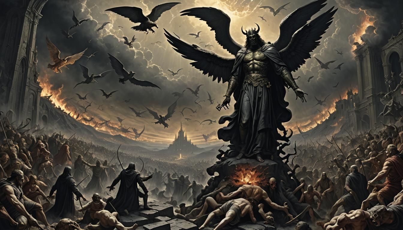 Surreal Heaven vs Hell Landscape in Dark Cyberpunk Style