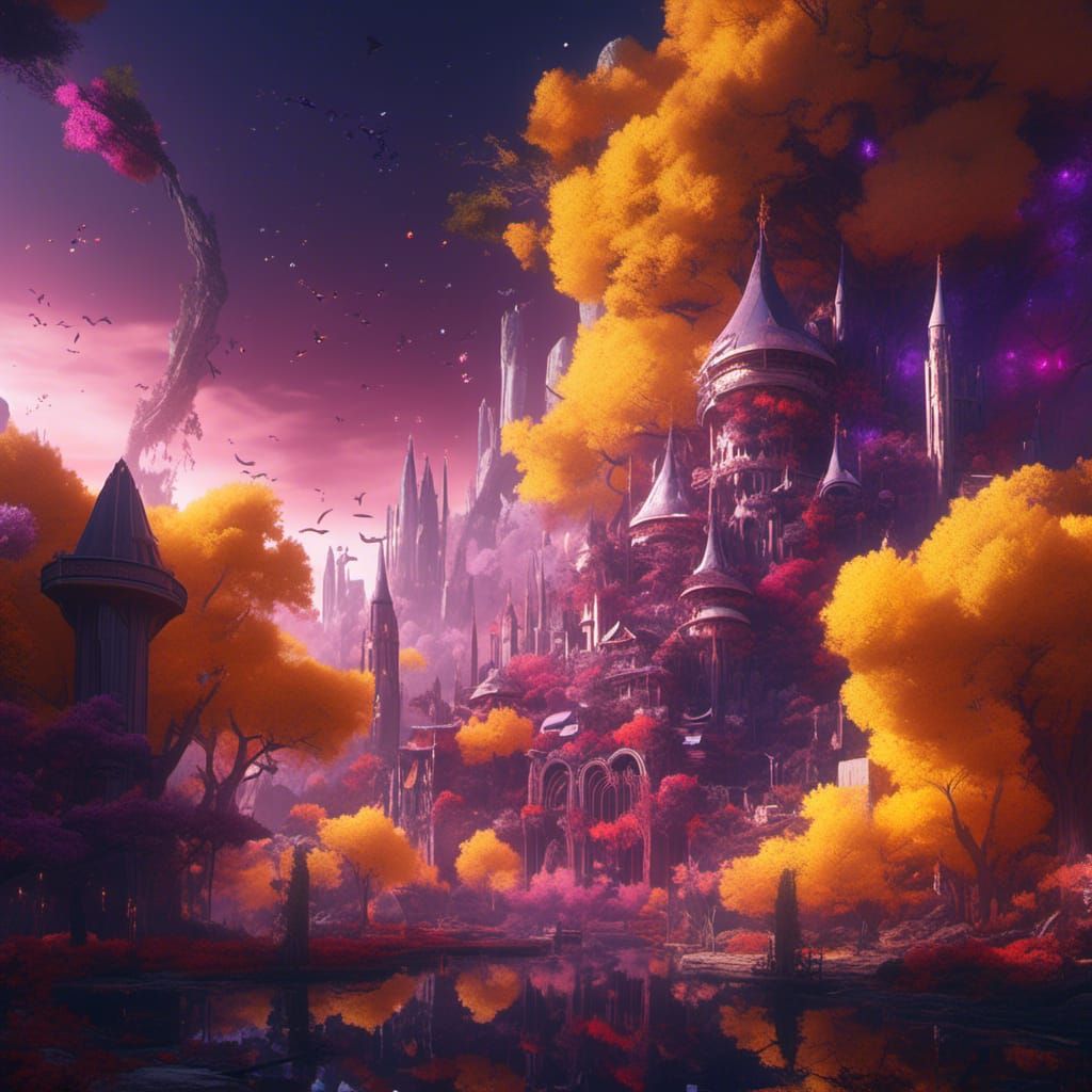 Red and Purple Cybertown Detailed Matte Painting