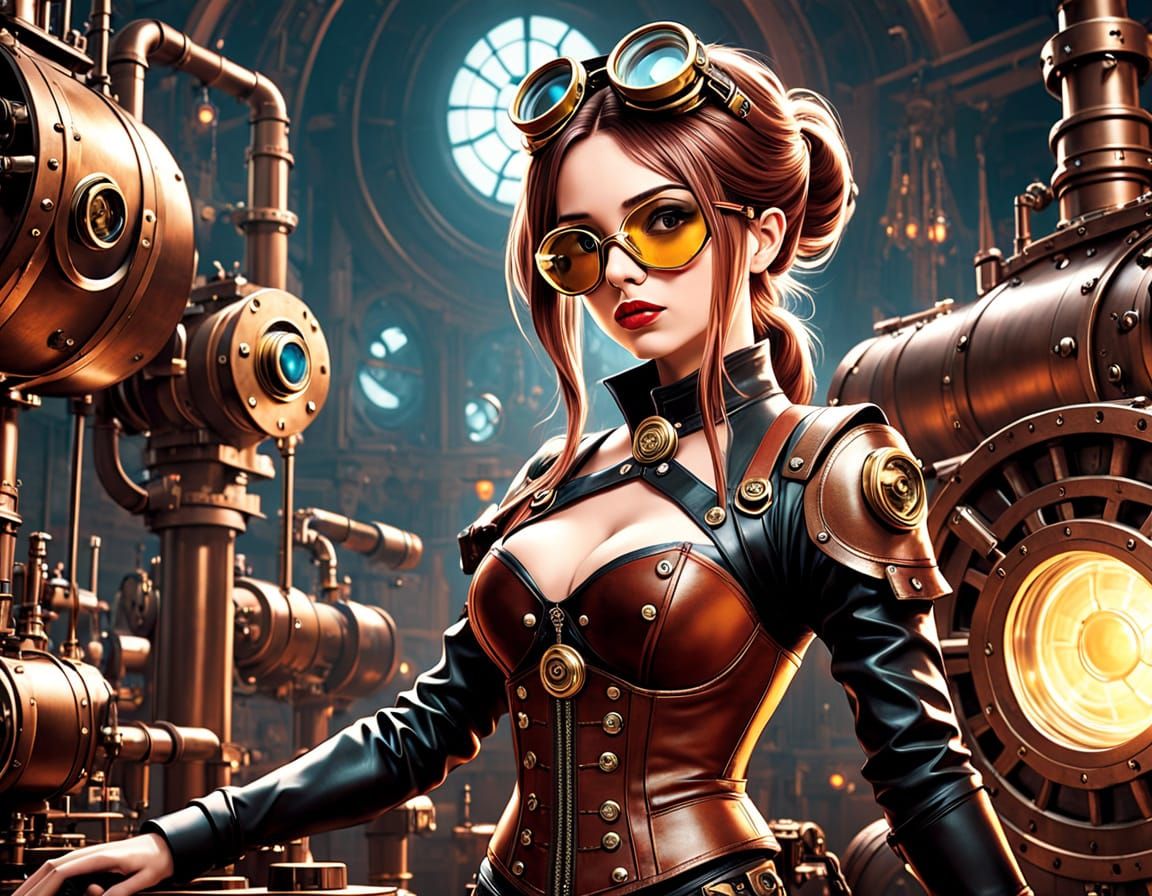Steampunk Inventress Assembles Fantastical Machine