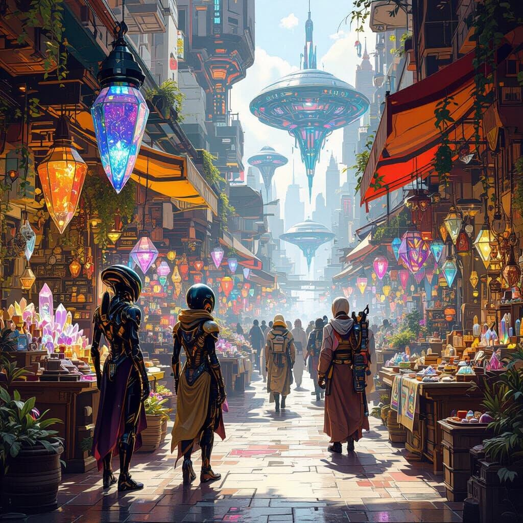 Bustling Alien Marketplace with Exotic Goods