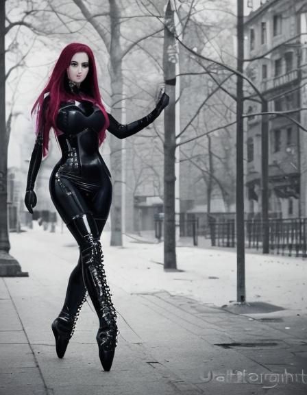 Woman in Latex Corset and Ballet Boots