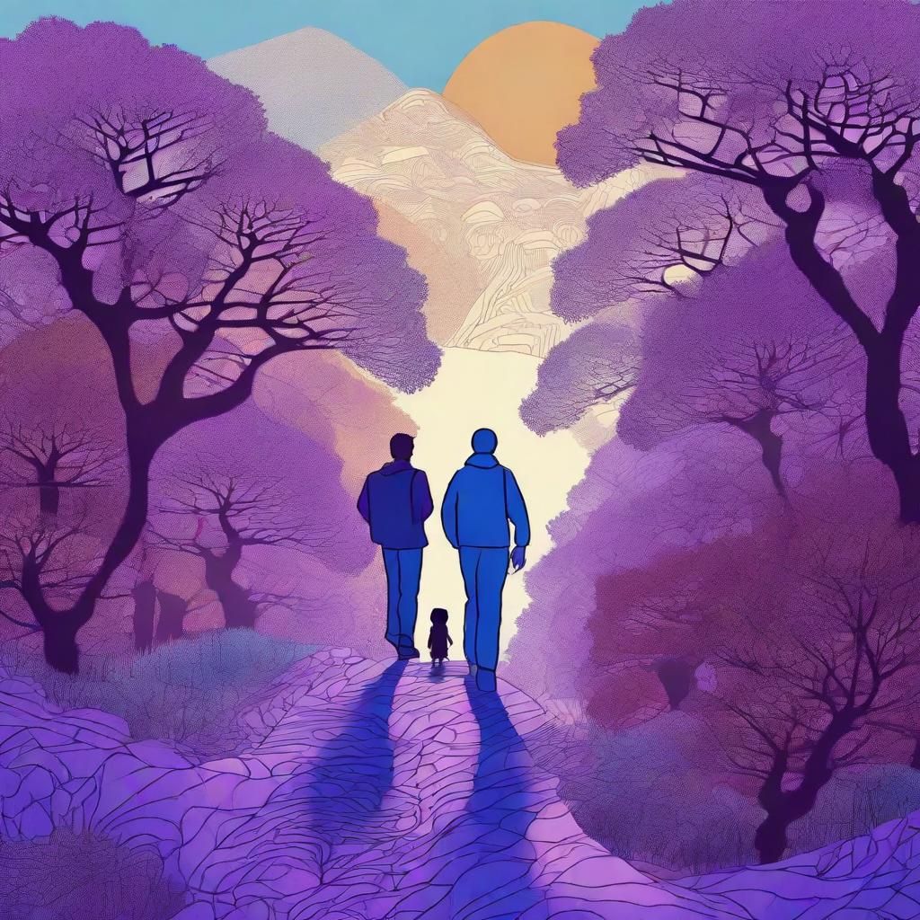 Abstract Fractal Landscape: Father and Son Mountain Ascent
