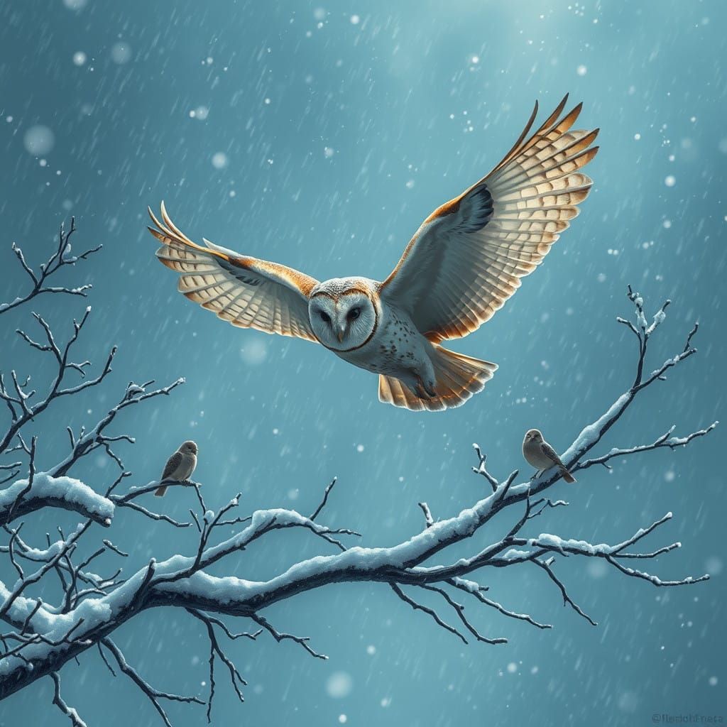 Majestic Barn Owl in Snowy Tempest