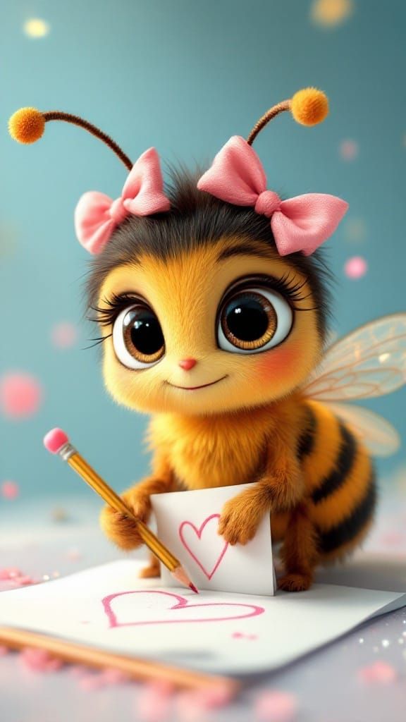 Adorable Animated Bee with Heartfelt Touch
