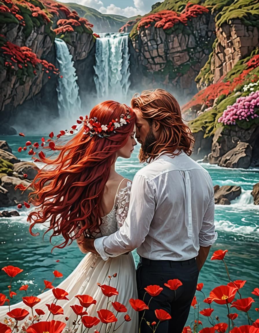 Fantasy Couple with Red Hair by Ocean