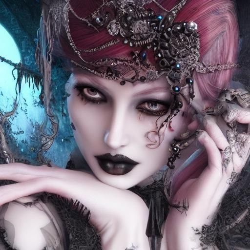 Gothic Woman with Dark Hair and Jewelry