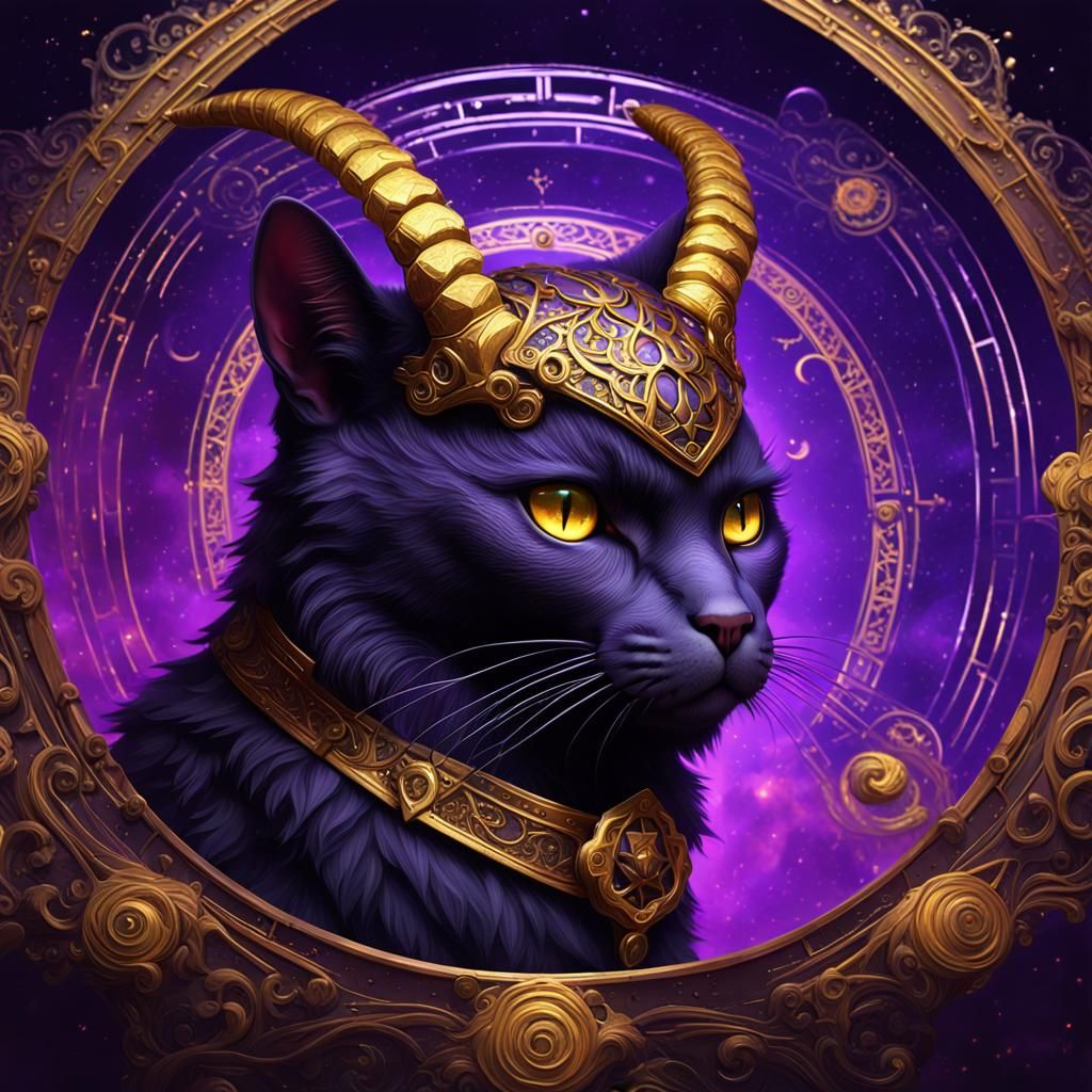 Aries Cat in Dark Fantasy Style