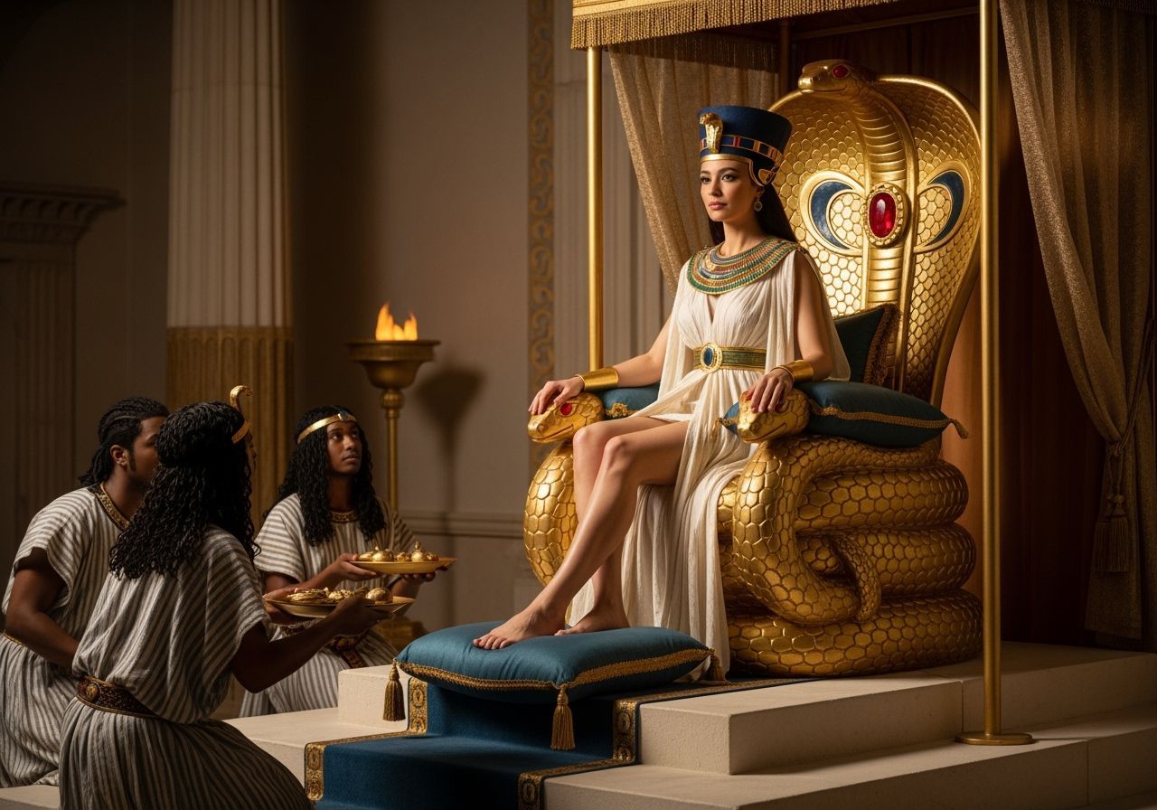 Egyptian Queen on Cobra Throne, Photorealistic Style