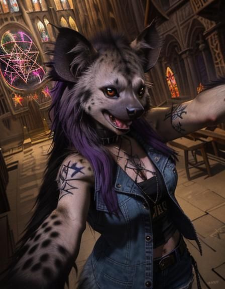 Furry Hyena Selfie in Graffiti Cathedral