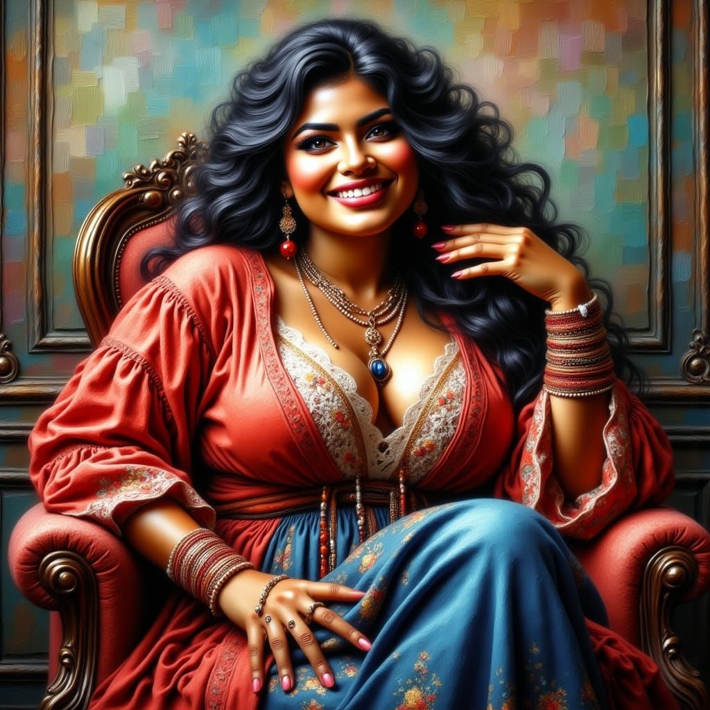 A Cuban Woman in Traditional Garb Smiles with Mischief