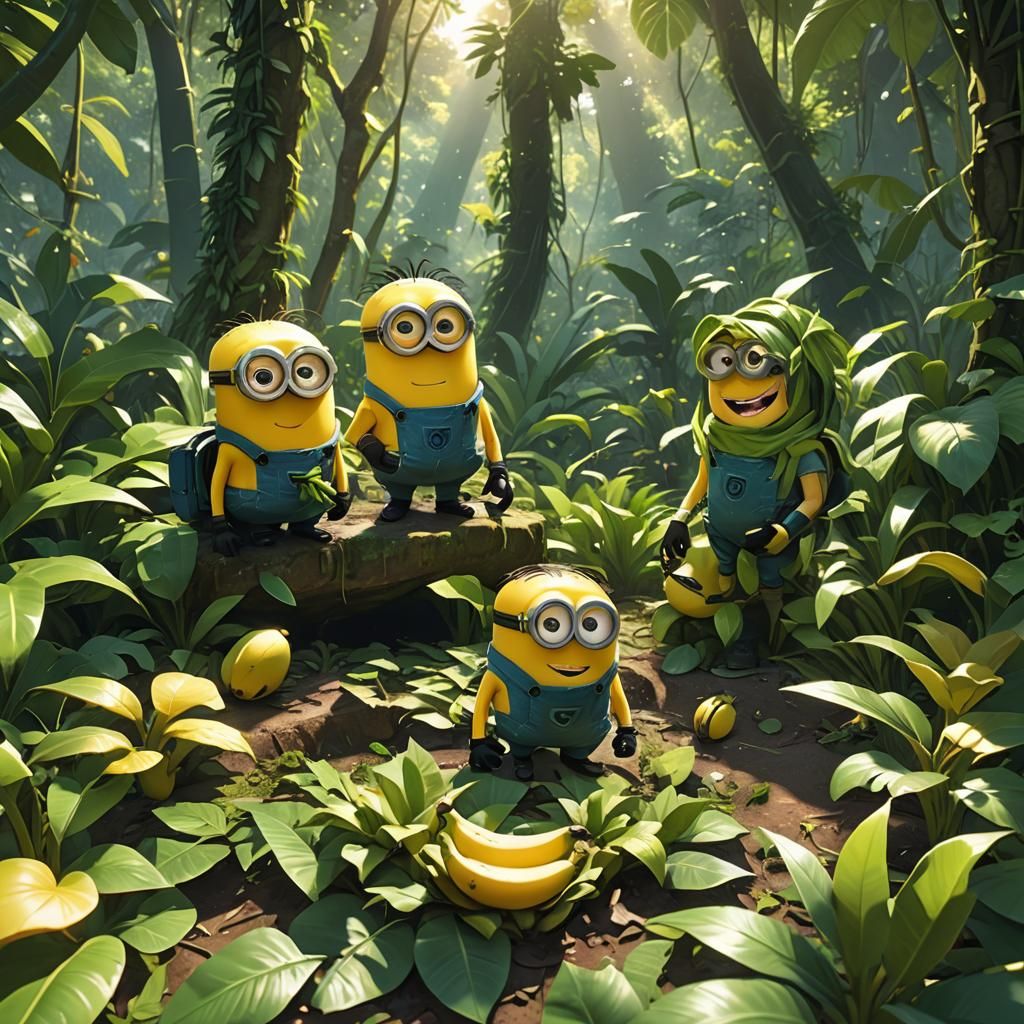 Minions in Jungle, Vibrant 3D Anime Art