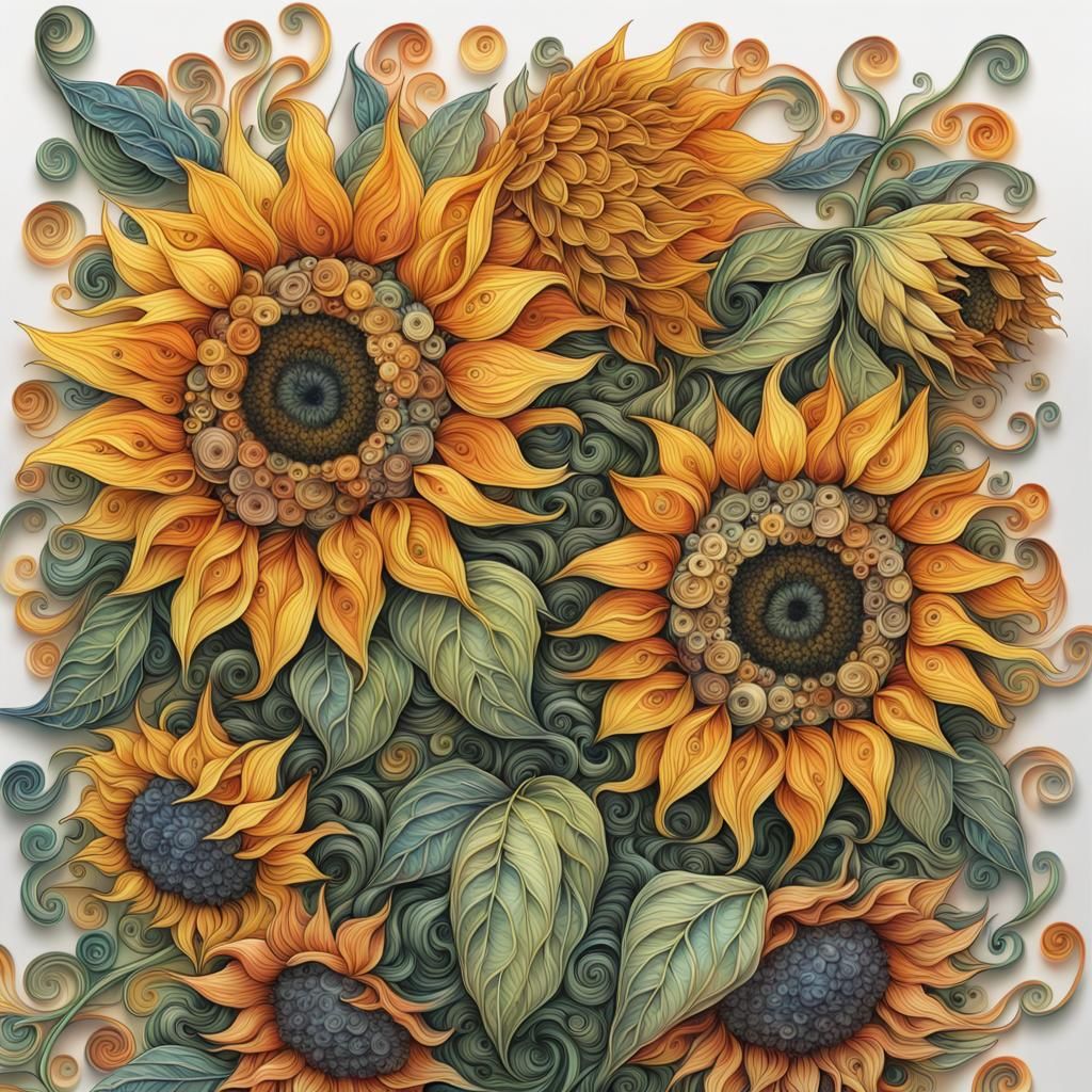 Psychedelic Folk Art Sunflower Bouquet