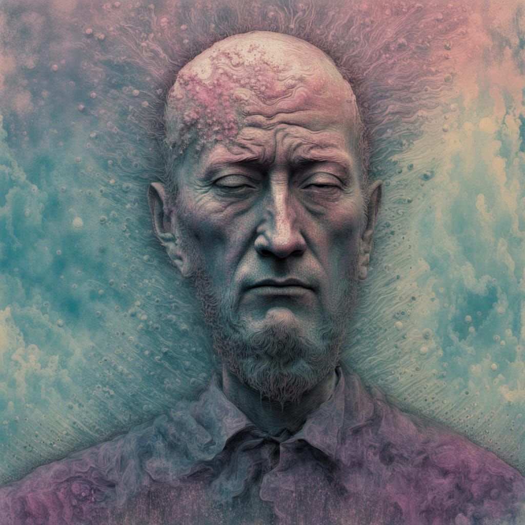 Holographic Vaporwave Glitch Portrait in Tactile Abstraction