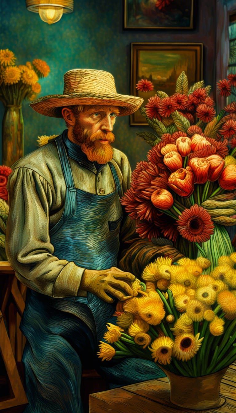 Flower Shop Florist in Van Gogh Impressionist Style