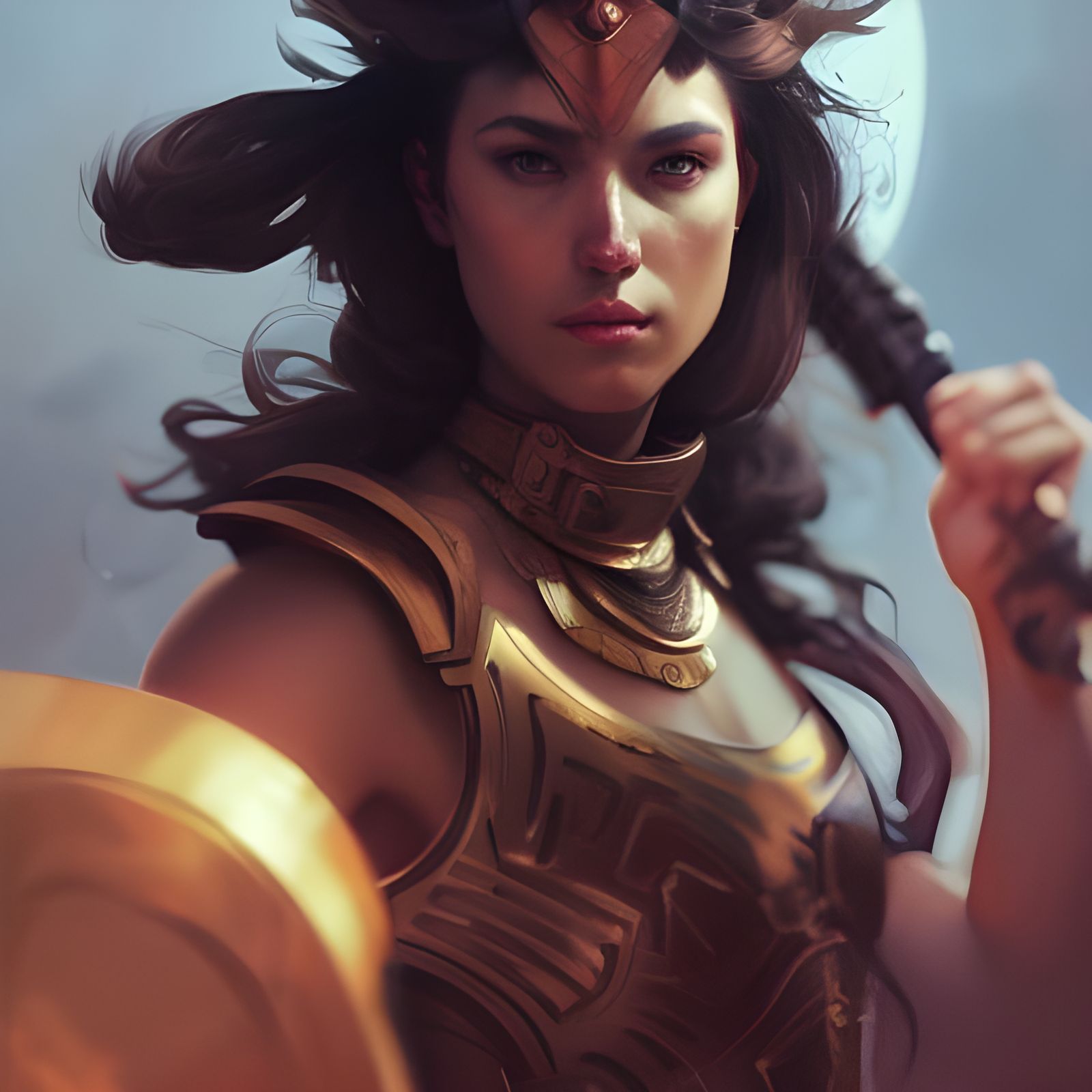 Athena Portrait in Arena, Hyperdetailed Concept Art