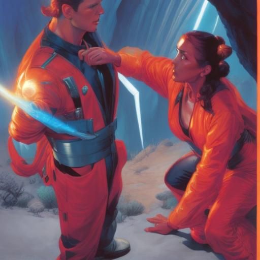 Tween Heroes Versus Alien Spider in Retro Sci-Fi Art