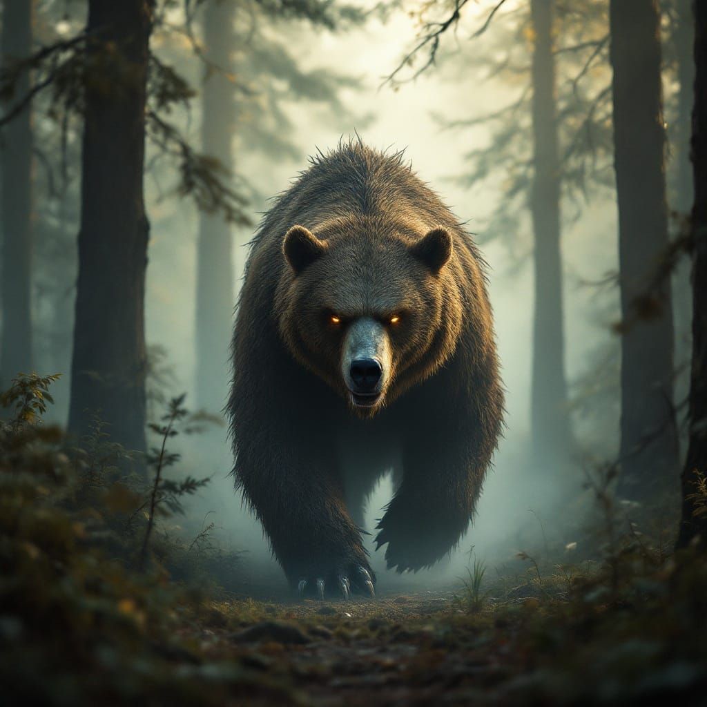 Earth Elemental Dire Bear in Misty Forest