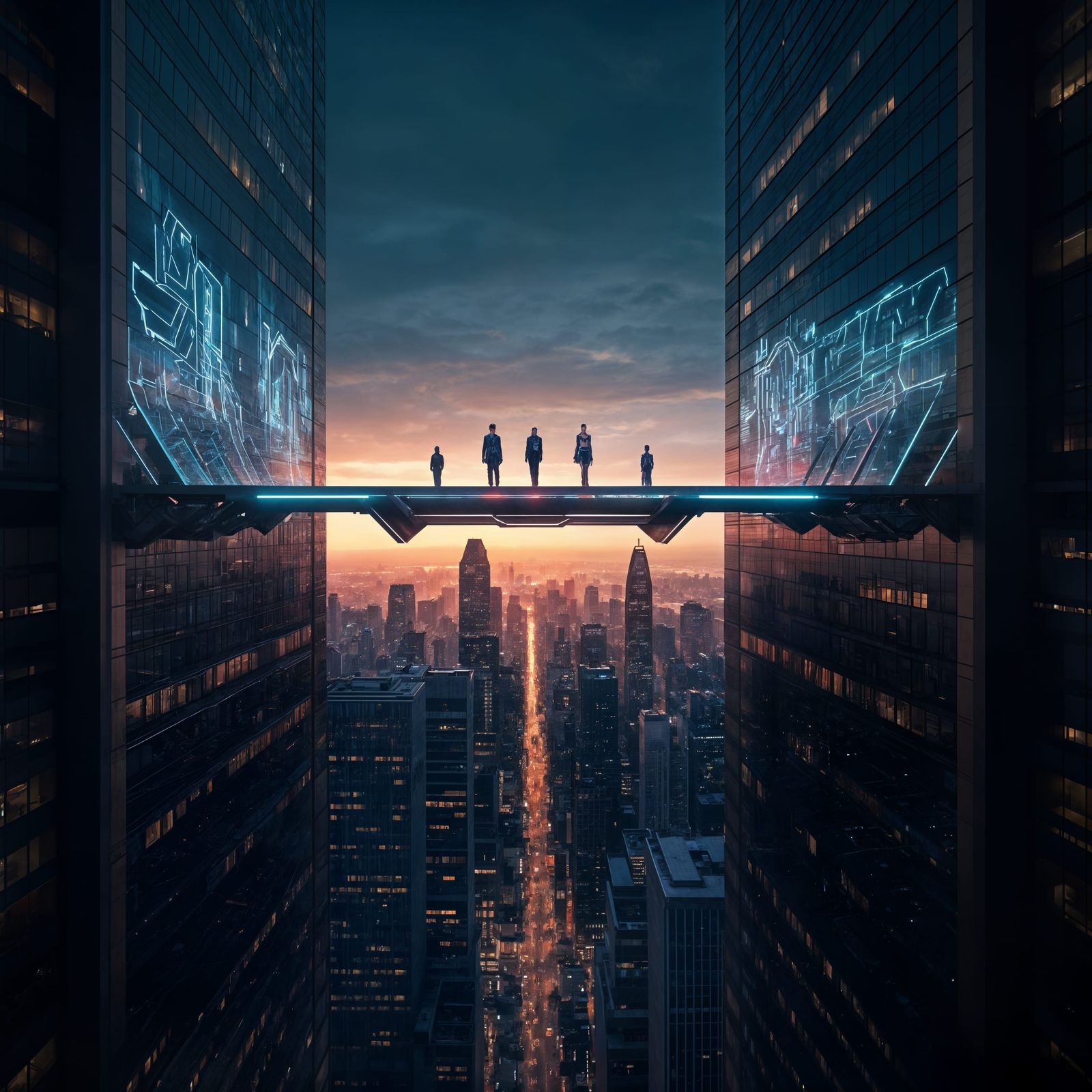 Surreal Cyberpunk Fashion Show in Mid-Air