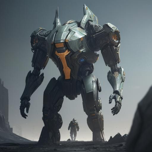 Futuristic Mech Warrior in Cinematic Sci-Fi Scene