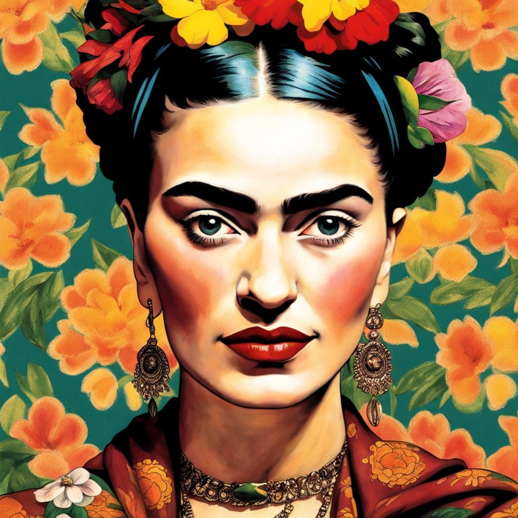 Frida Kahlo Style Portrait Exploring Themes of Love