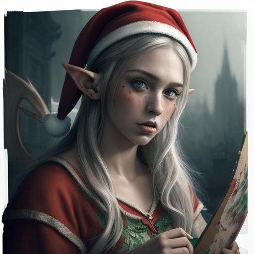 Elf Painting a Self-Portrait in Watercolor Splash Art