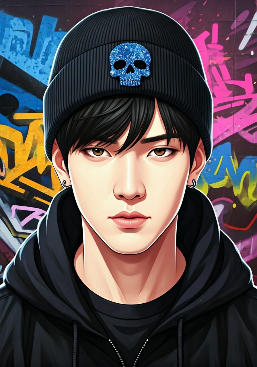 Korean Man with Beanie in Shoujo Anime Style