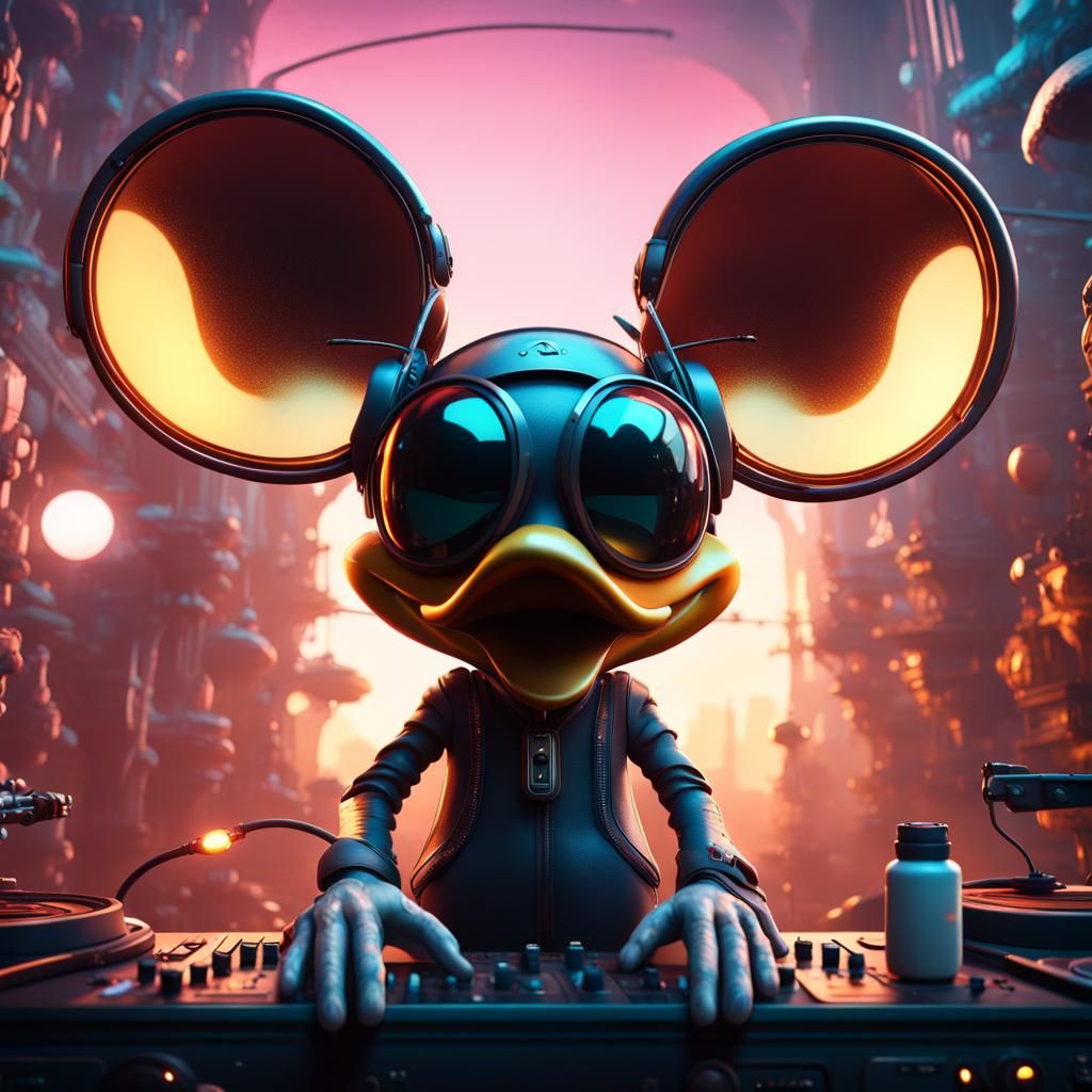 Surreal DJ Duck-Cat Hybrid Digital Art