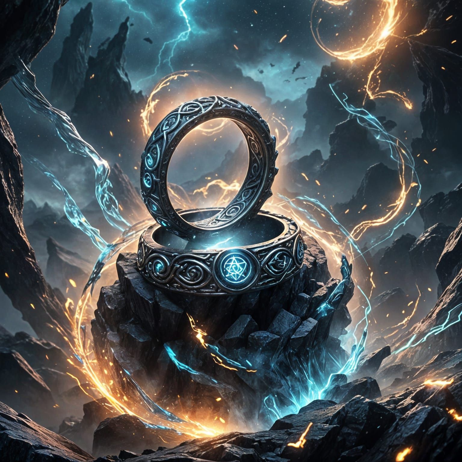 The dark sky dwarves ring, it's arcanic ancient rune power piercing the earth, encountering it's ancient nemesis, the ri...