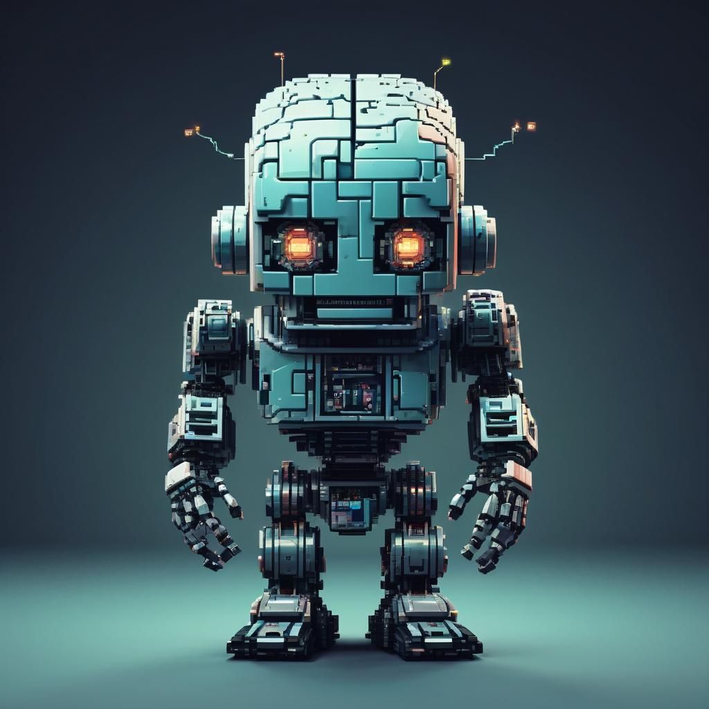 Pixel Art Robot Displaying Human Brain