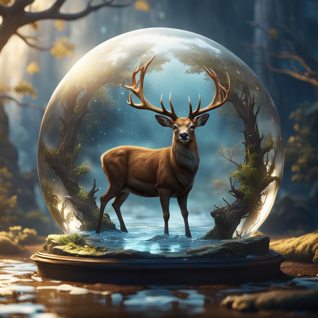 Deer in Crystal Ball Fantasy Art