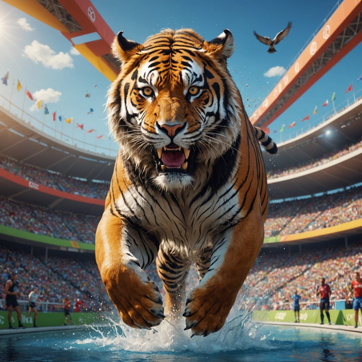 Animal Olympics Hyperrealistic Matte Painting with Vivid Col...