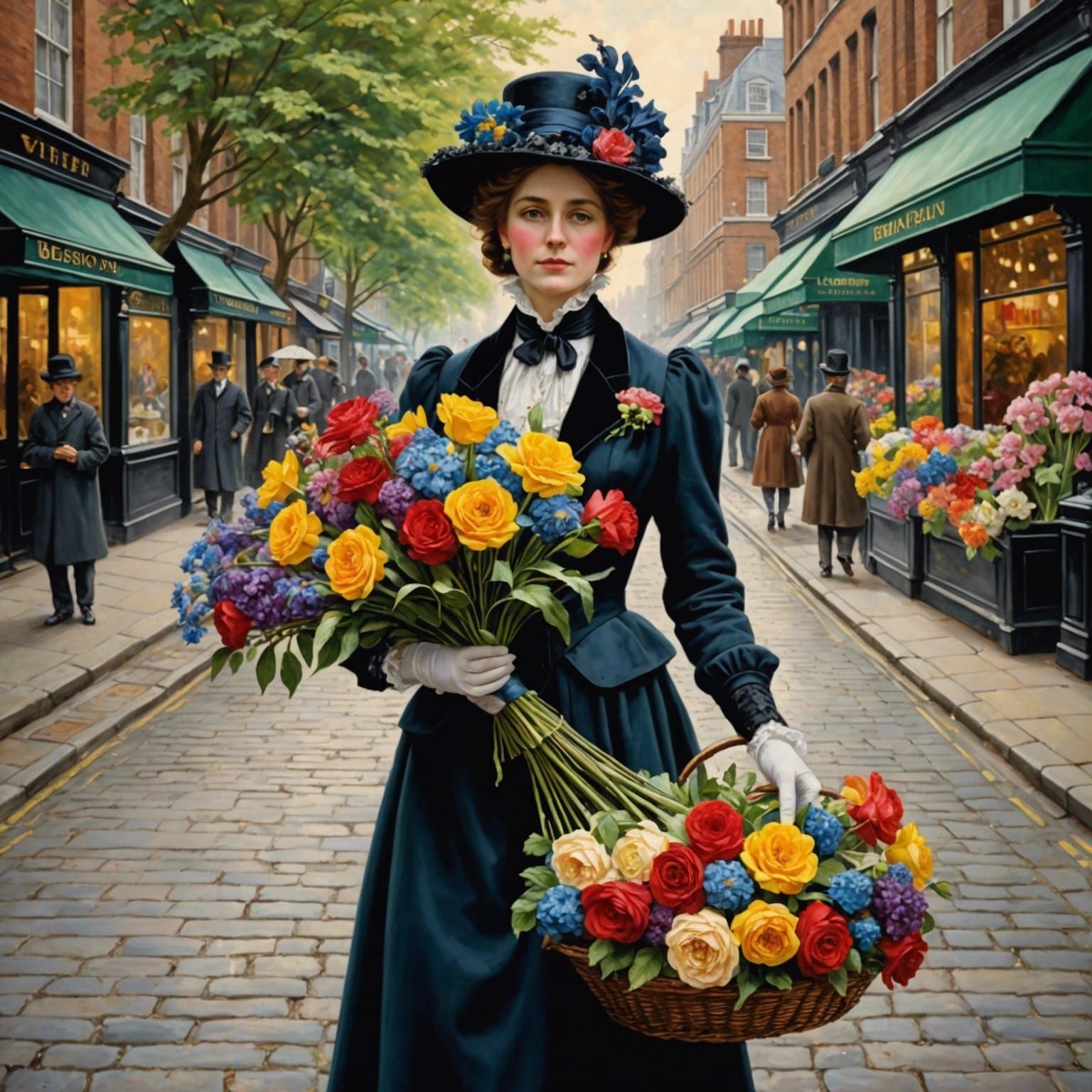 Victorian flower seller on the streets of London
