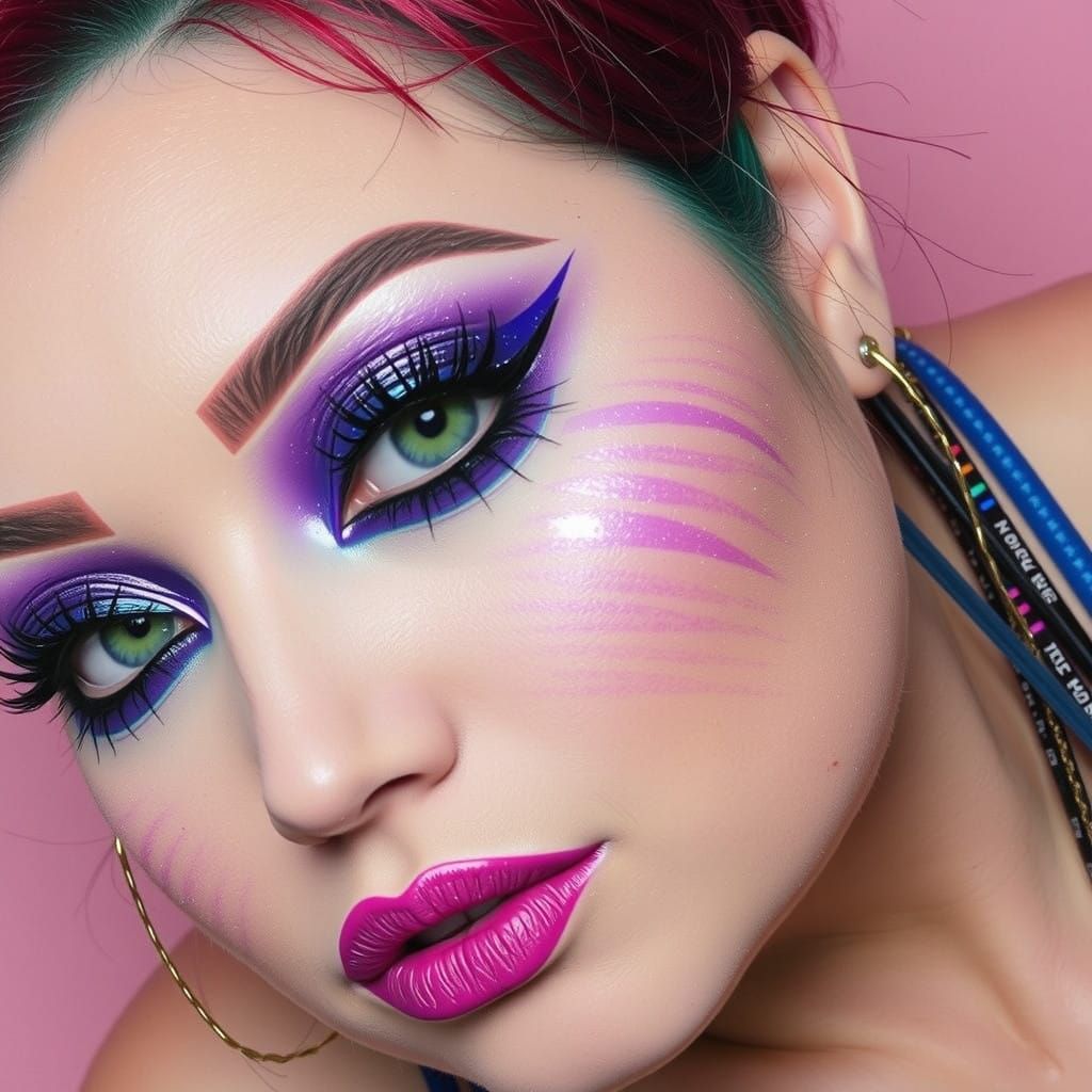 Edgy Avant-Garde Beauty with Holographic Eyes and Snake-Like...