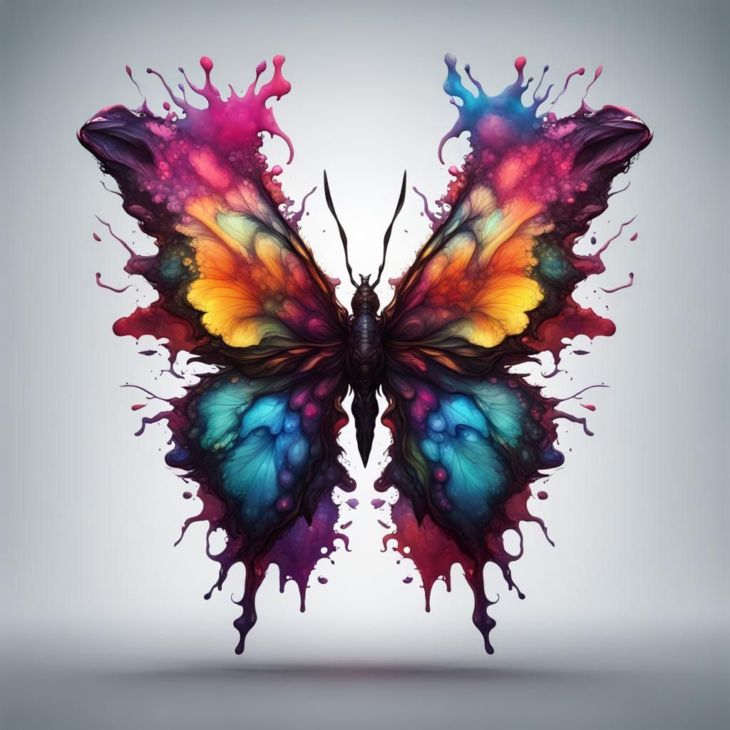 Multicolor Ink Blot Butterfly: Detailed Fantasy Art