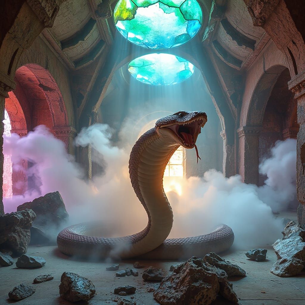 Enormous Cobra in Crumbling Marble Sanctum