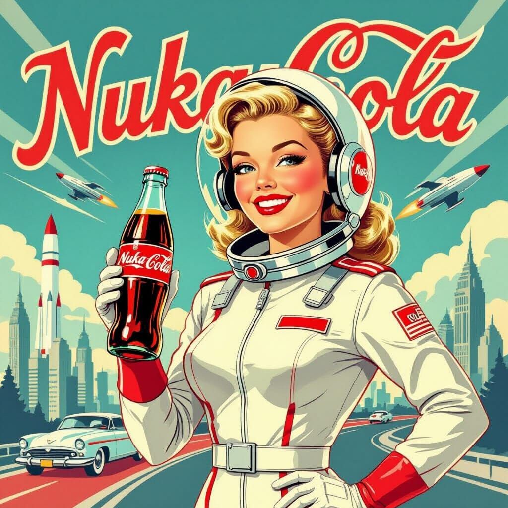 Retro Nuka-Cola Ad: Atomic Age Astronaut Woman