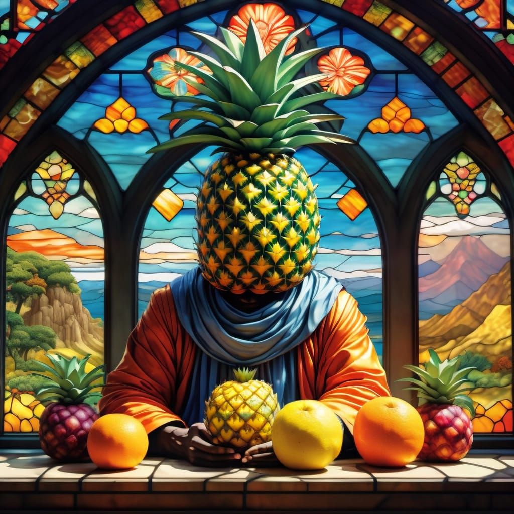Pineapple Monk in Stained Glass Light
