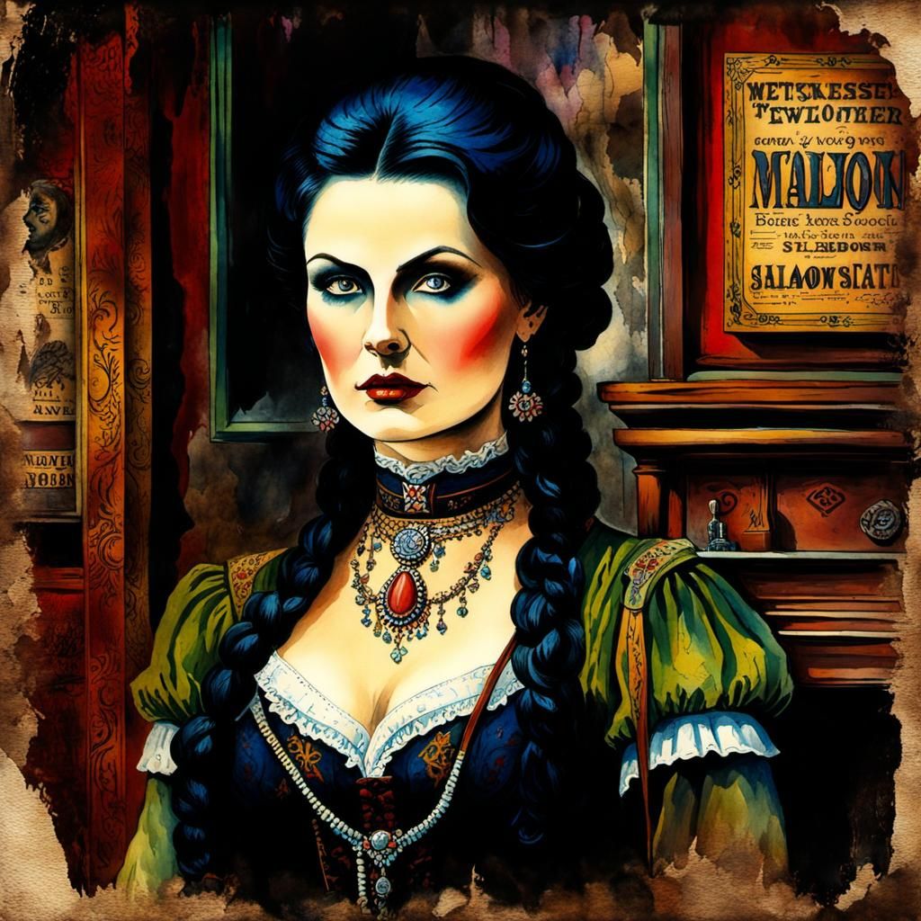 Sinister Wild West Portrait in Watercolor Vintage Style