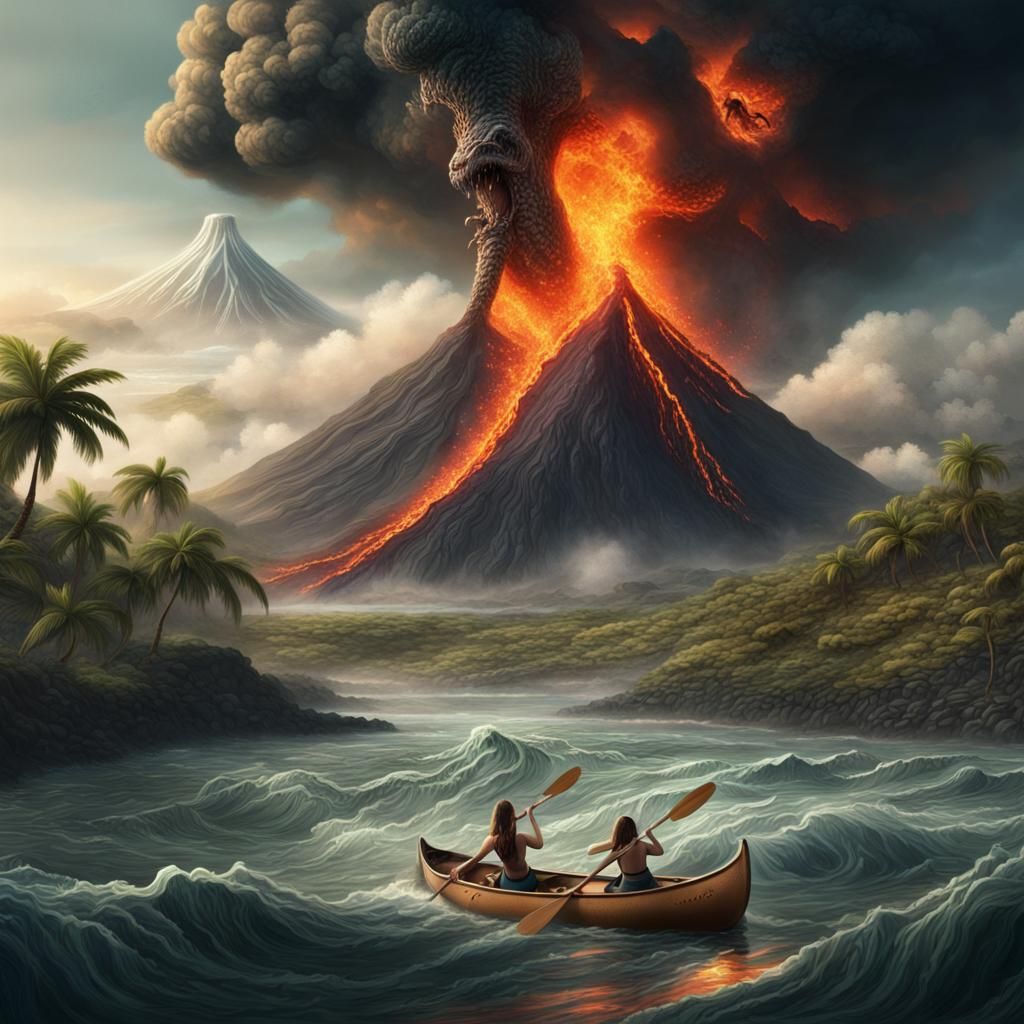 Women Escape Sea Monster During Volcanic Eruption