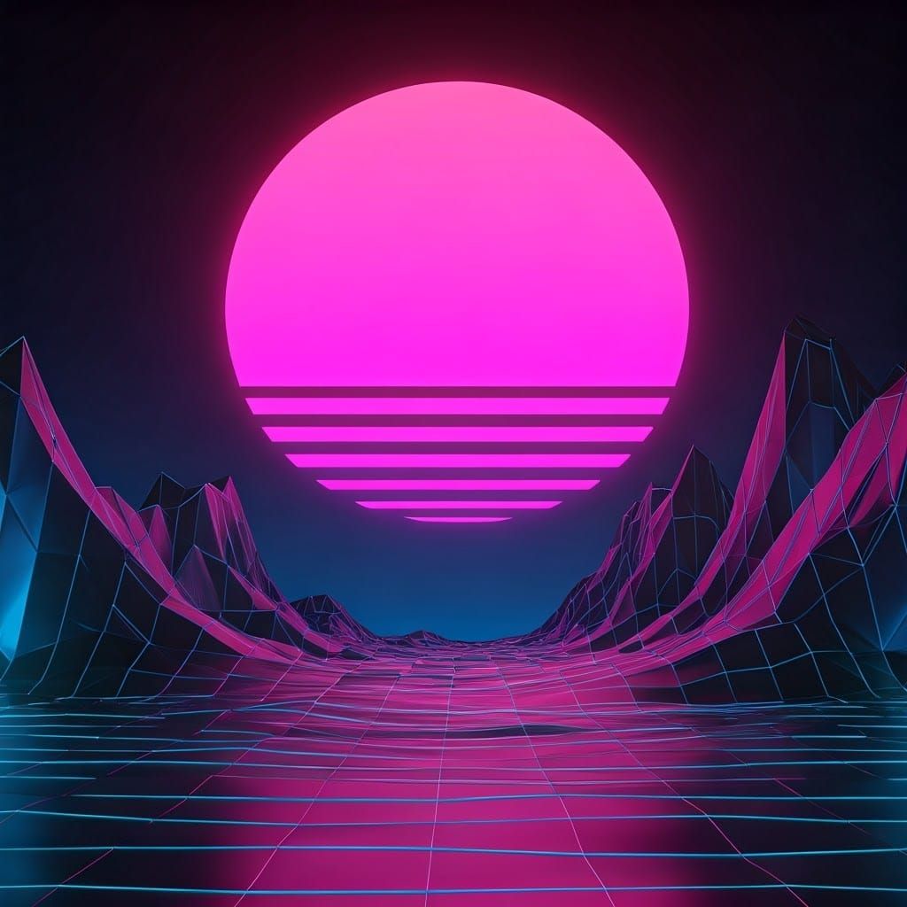 Synthwave Futuristic Cityscape in Neon Colors