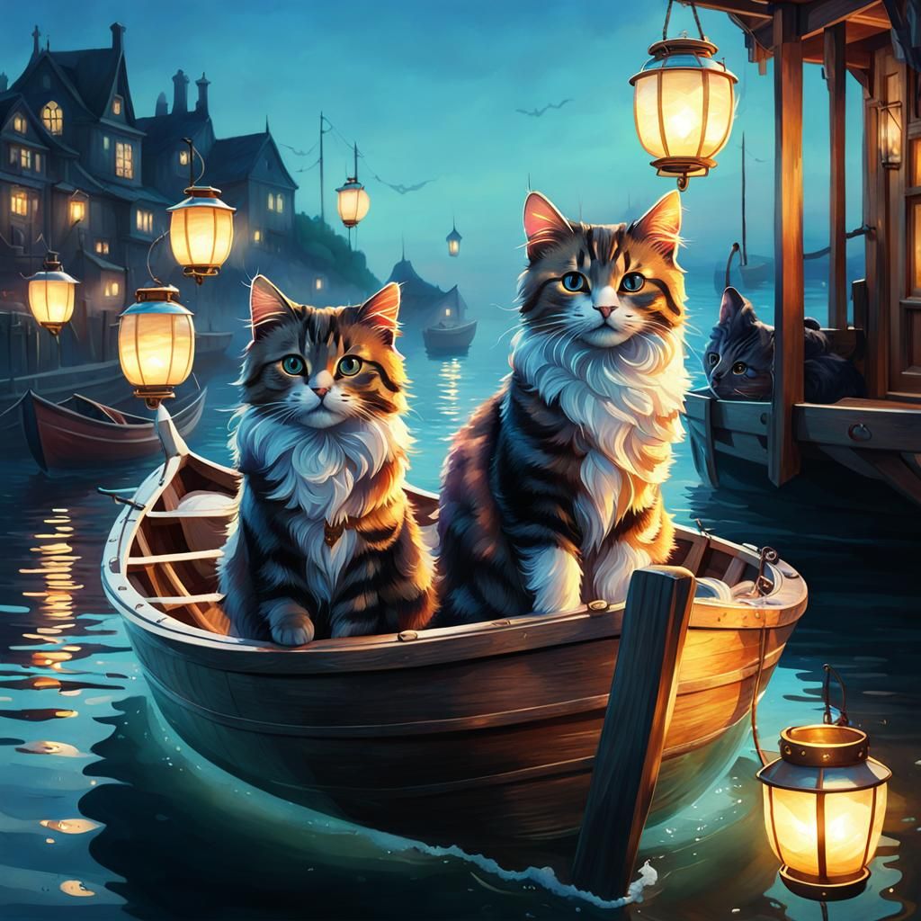 Cats love taking the rowing boat out of a evening