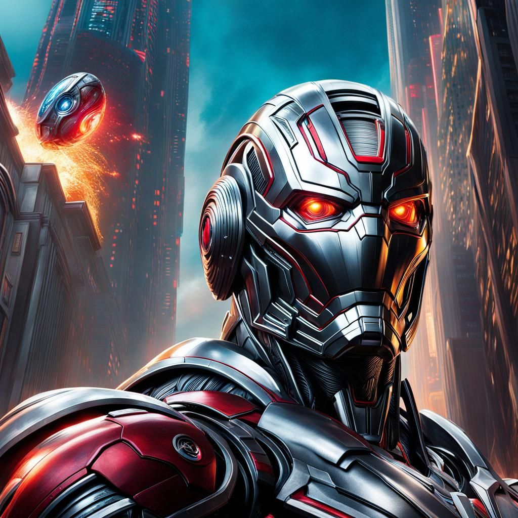 Hyperrealistic Ultron Portrait in Splash Art Style