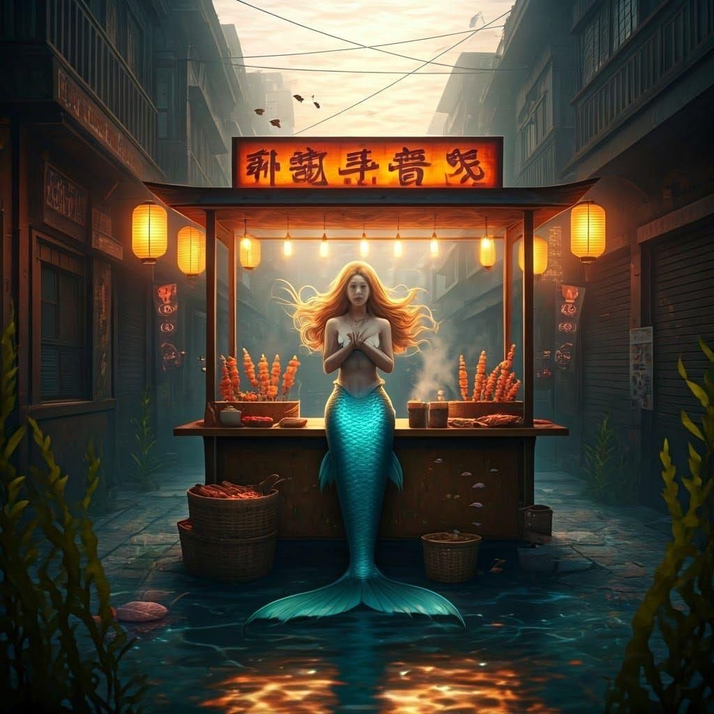 Mermaid's Dried Squid Stall in Asian Market