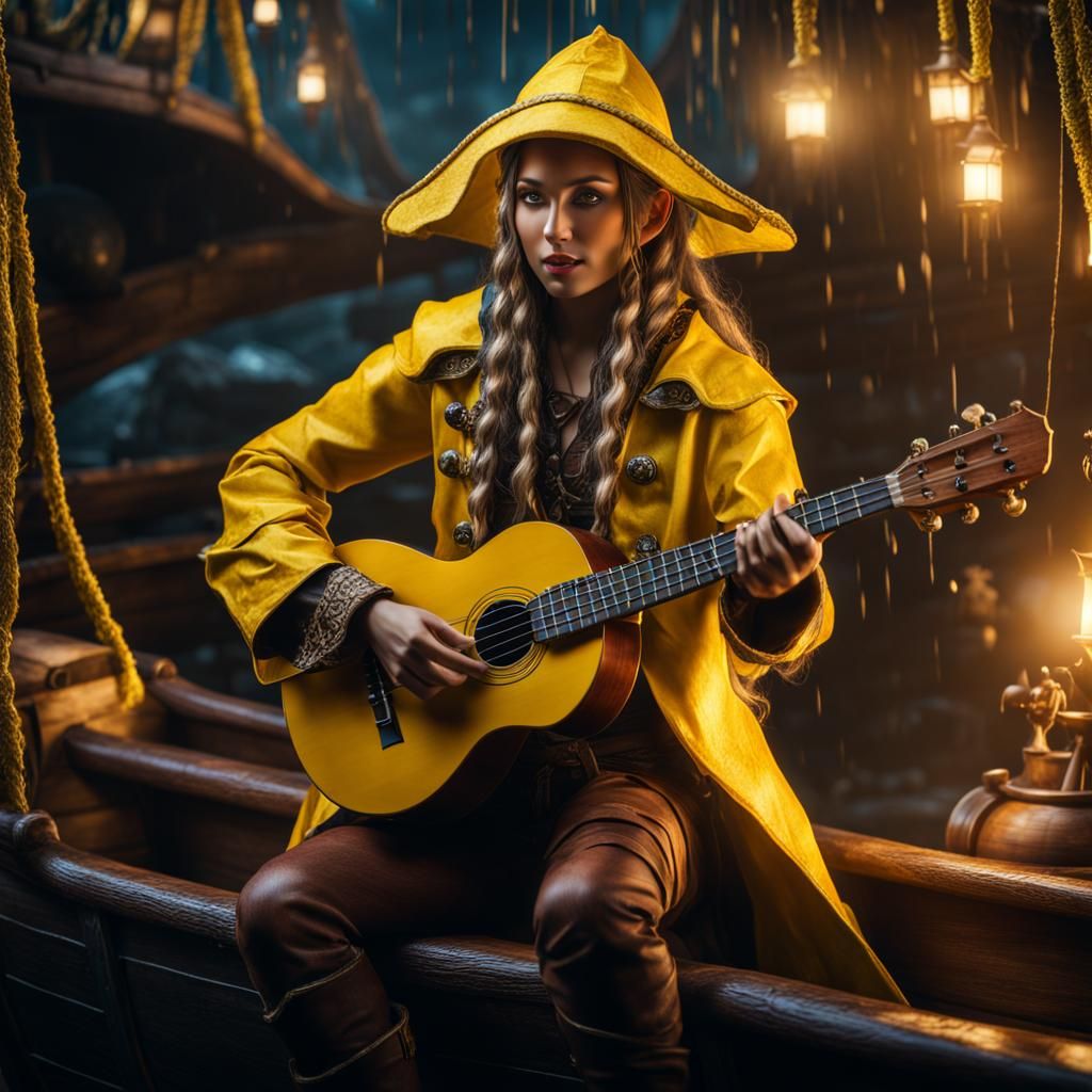 Elven Pirate Plays Ukulele on Ship