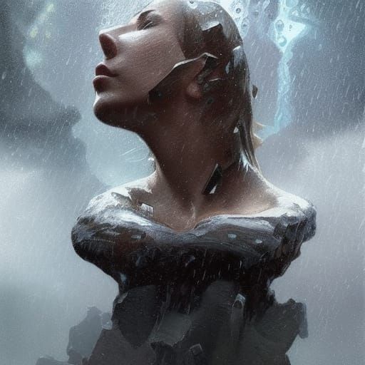 Rainy Rock Face Portrait in Hyperdetailed Digital Art