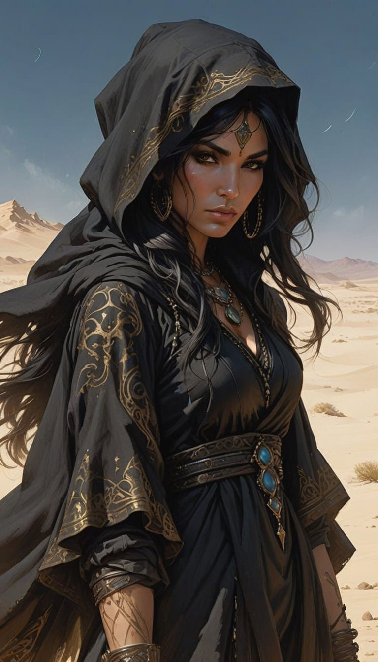 Elegant Desert Nomad Illustration in Heroic Fantasy Style