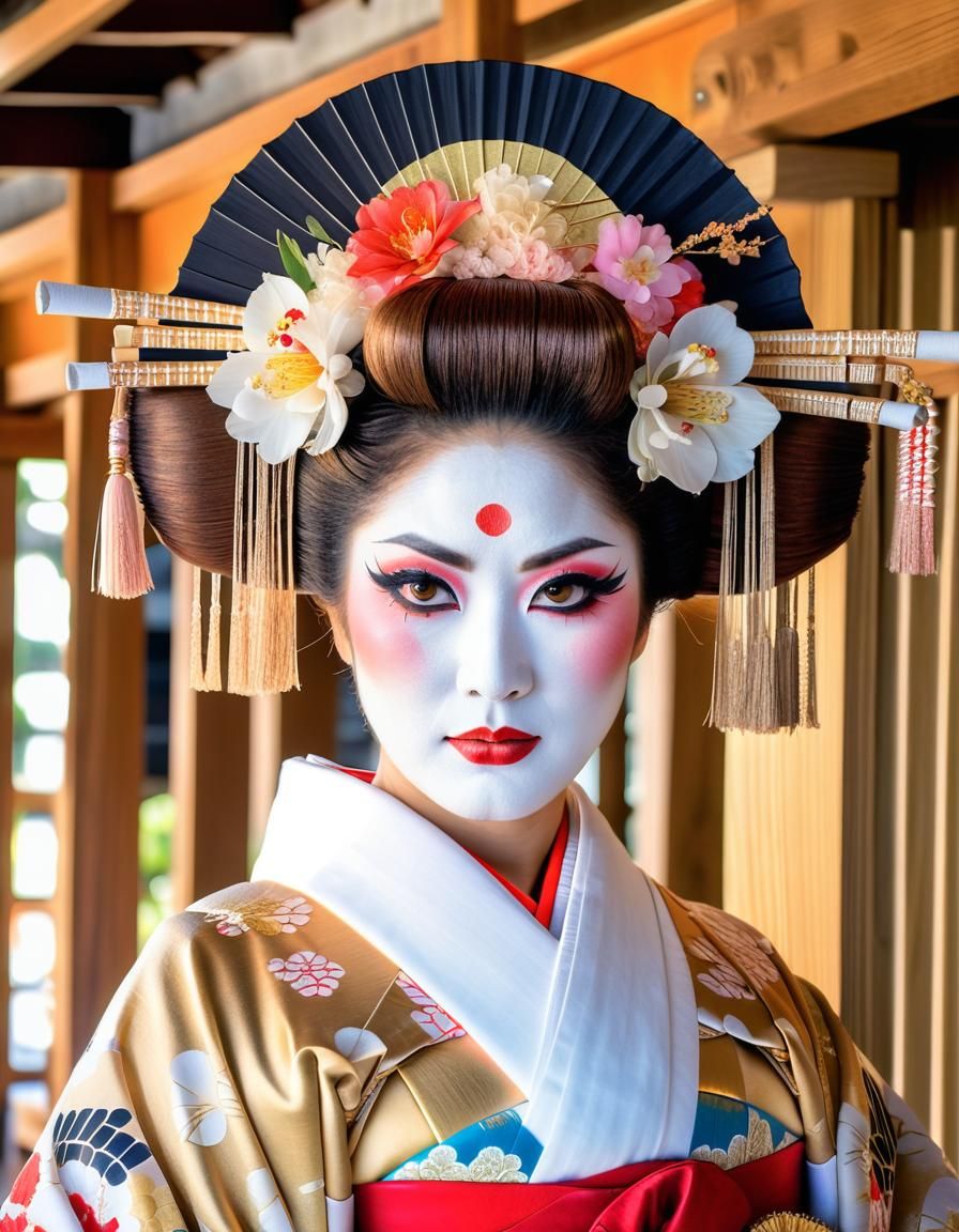 Indonesian Oiran in Shinto Shrine: Detailed Portrait