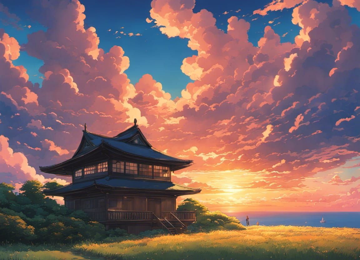 Colorful Sunset Clouds in Studio Ghibli Style