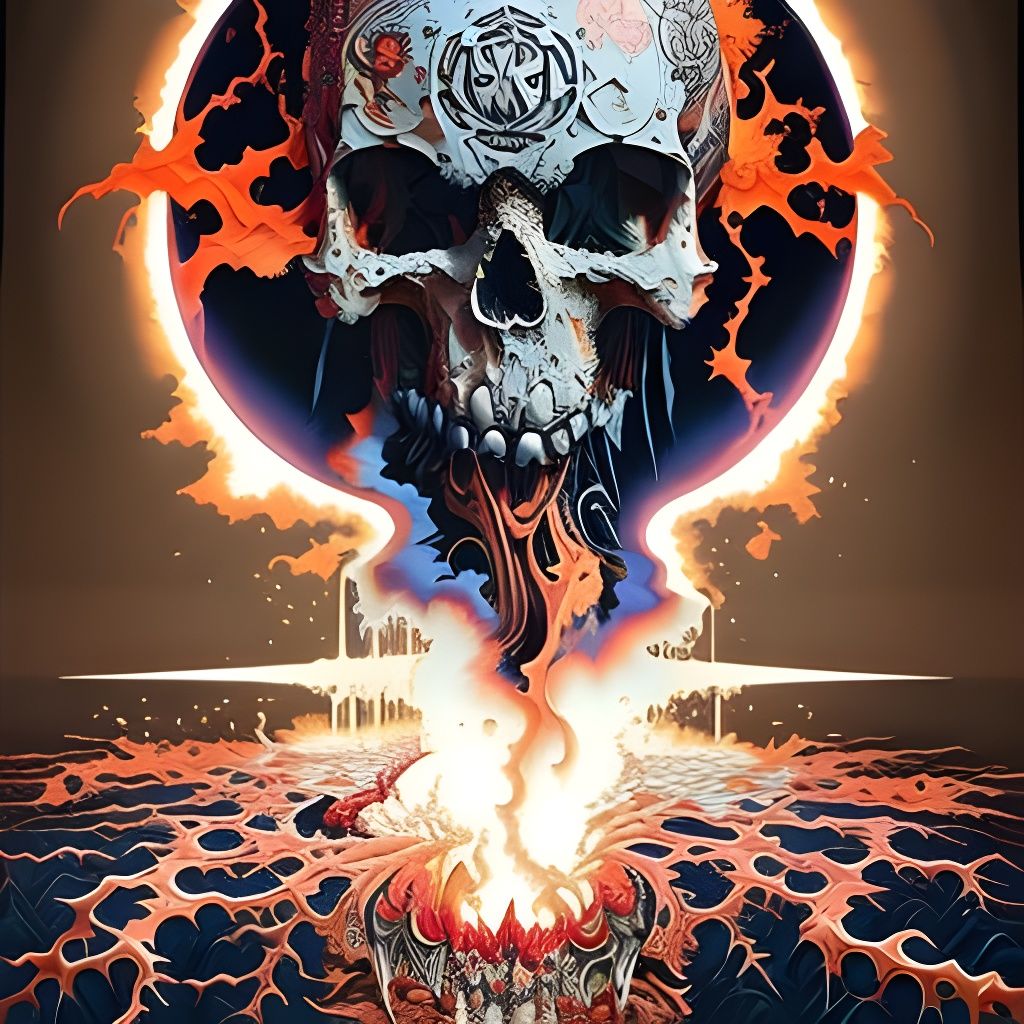 Skull Explosion in Oil Paint, Manga Art